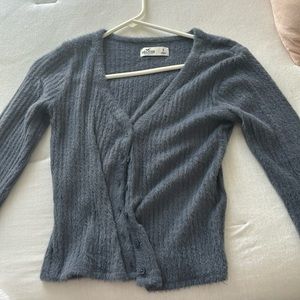 blue fluffy hollister sweater